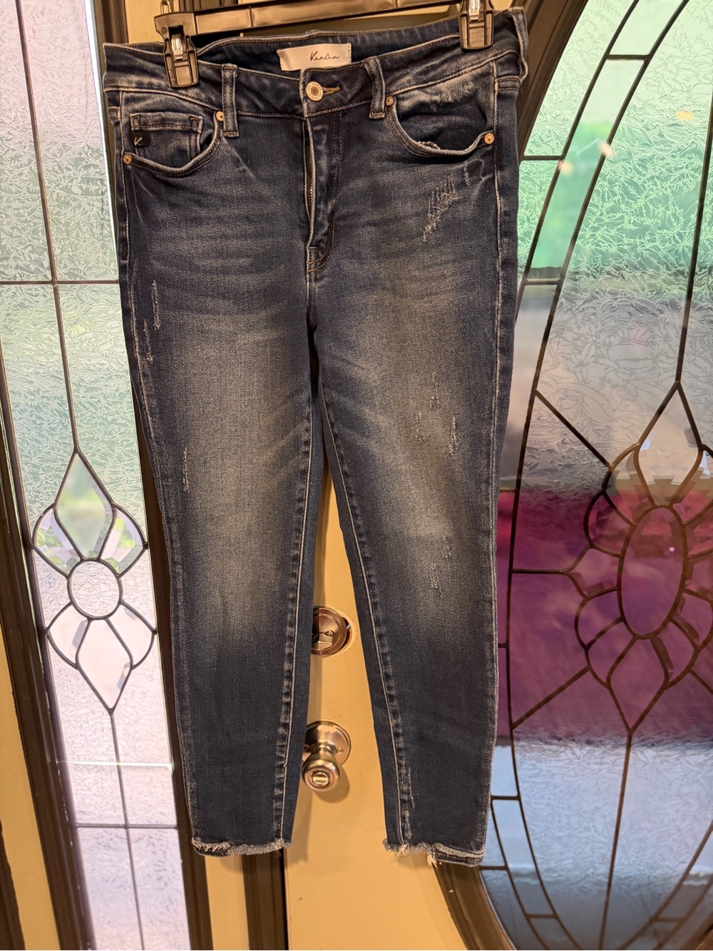 KanCan Women's Dark Blue Distressed Cropped Jeans